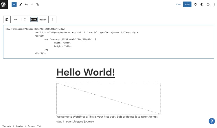Using your embed code on a WordPress website